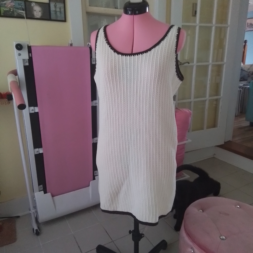 LOFT Cream Sleeveless Dress with Brown Crochet Trim